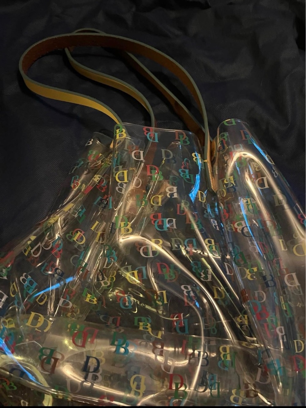 Clear Multicolor Logo Tote with Brown Straps Dooney & Bourke